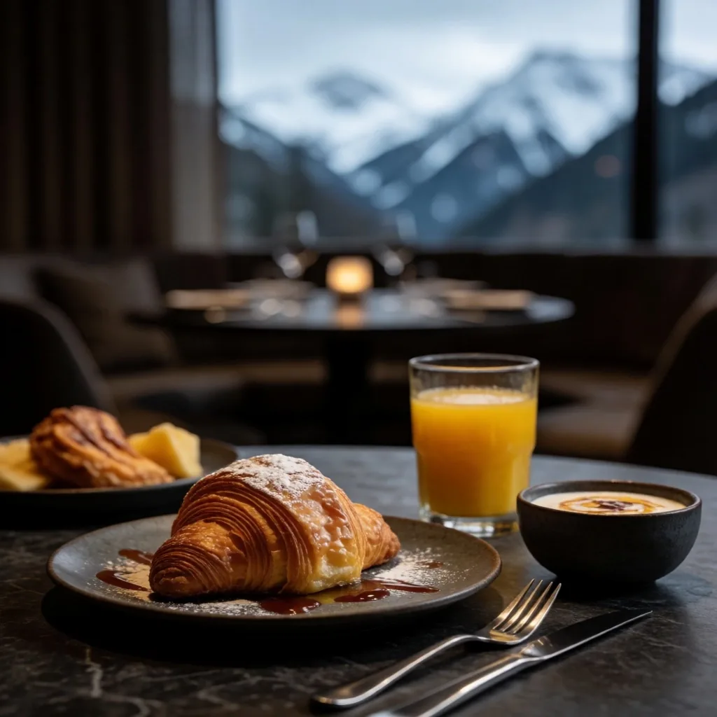 Breakfast spread on dark table