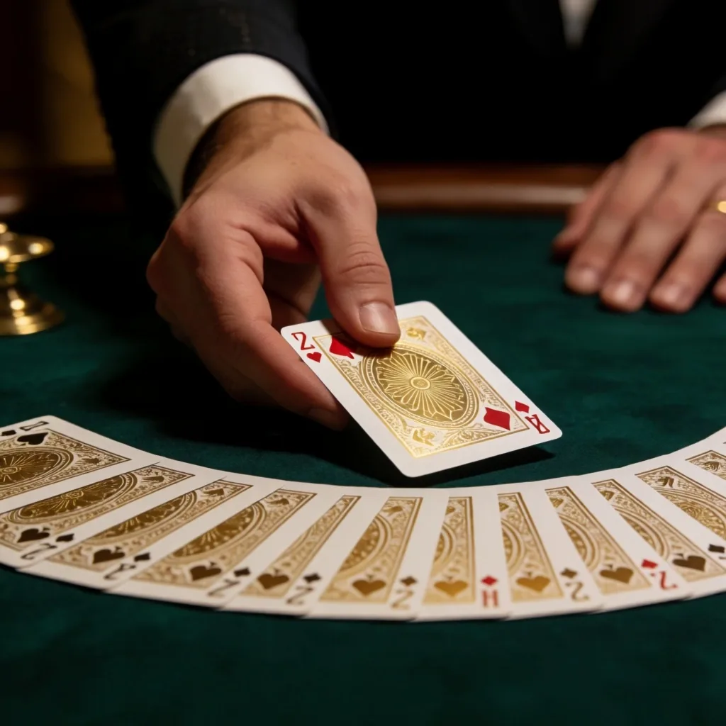 Playing cards spread on green felt