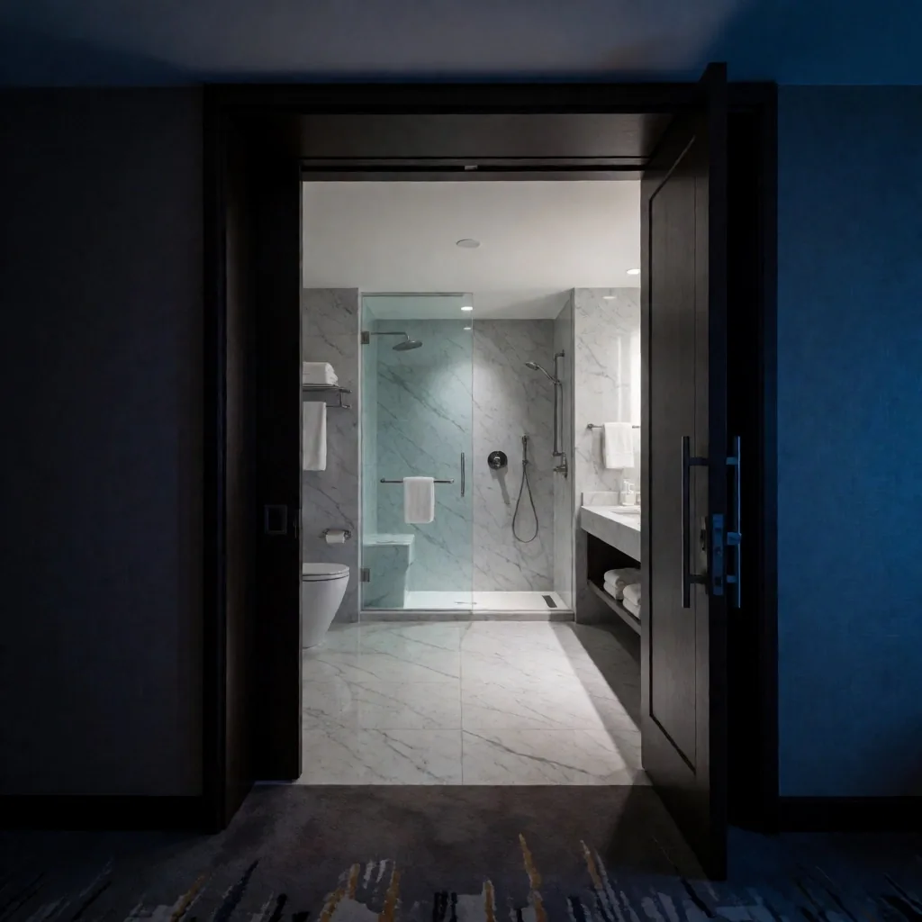 Accessible suite with roll-in shower and wider doorways