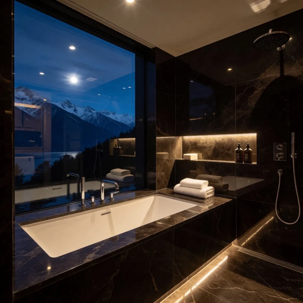 Executive King bathroom with soaking tub and mountain view