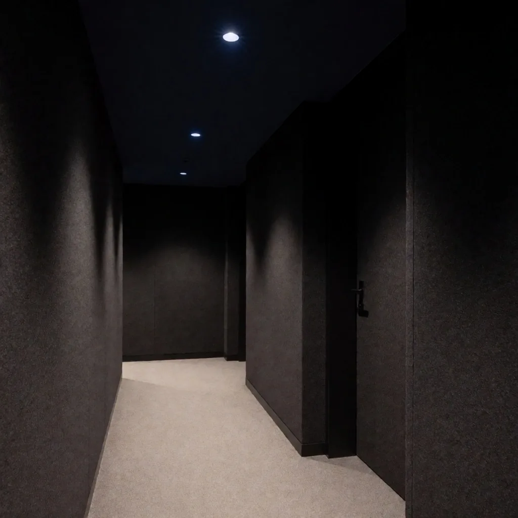 Quiet hotel corridor with acoustic insulation