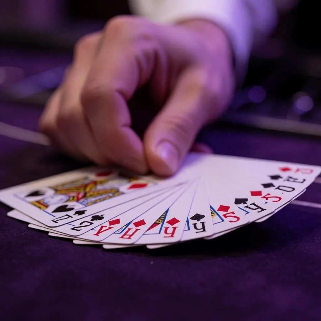 Playing cards fanned on felt