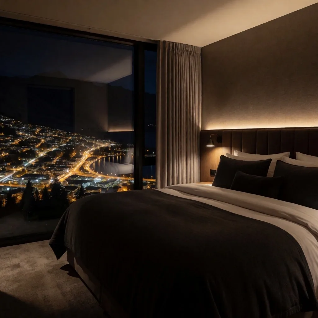 Boutique suite overlooking Queenstown at night